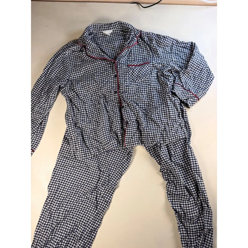 Charter Club Pajama Set Women Medium Navy Blue Excellent Gingham Checkered Red